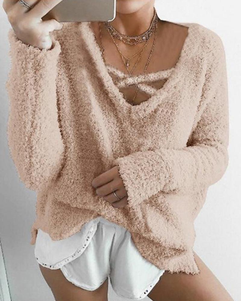 

Solid Color Loose Knitting Sweater, Khaki