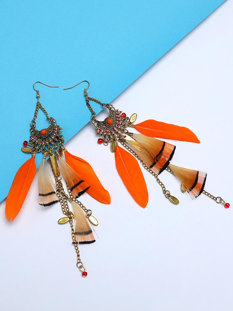 

Feather Long Tassel Bohemian Jewelry Earrings, Orange
