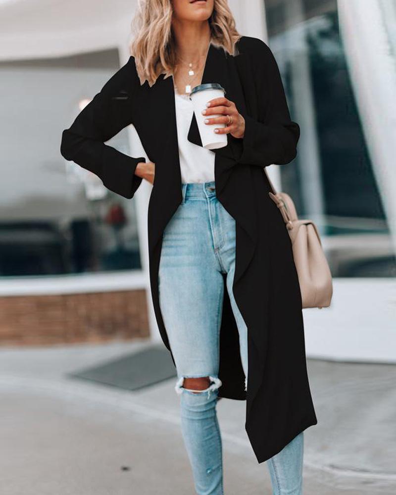 

Solid Drape Open Front Coat, Black