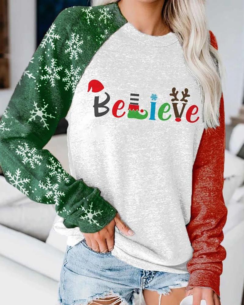 

Christmas Hat Letter Print Long Sleeve Sweatshirt, White