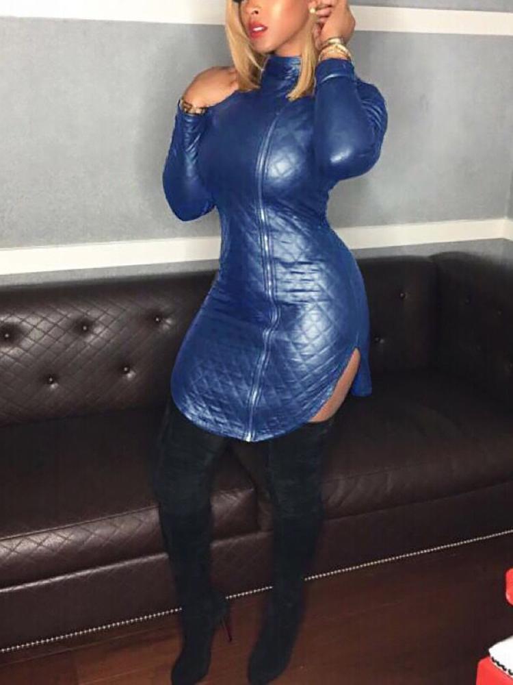 

Sexy Curved Hem PU Bodycon Dress