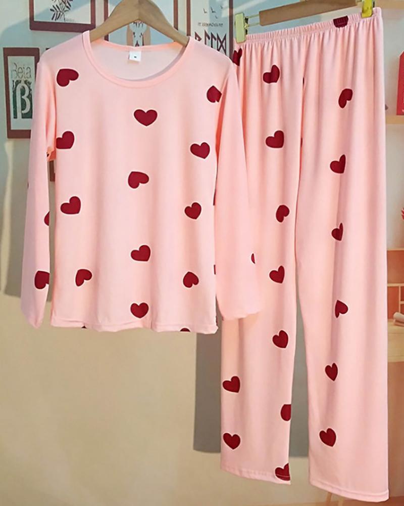 

Print Long Sleeve Pajamas Set, Pink