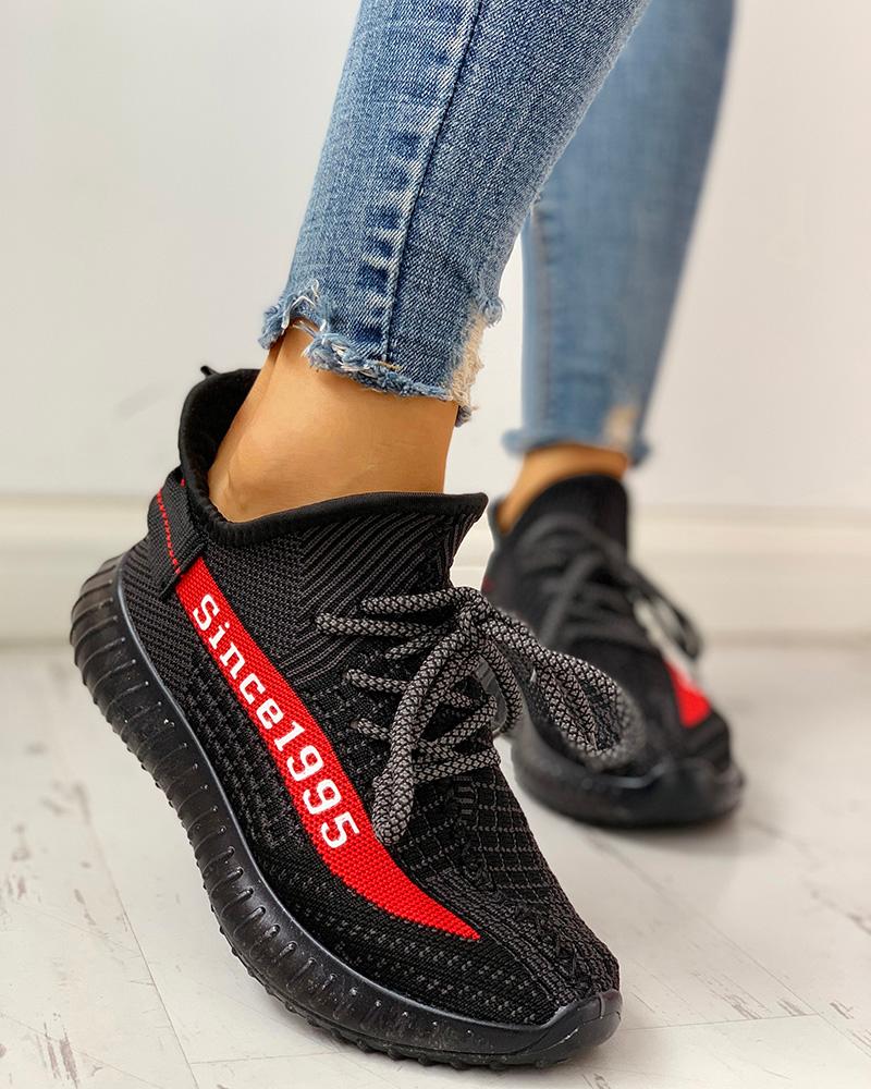 

Colorblock Breathable Lace-Up Casual Sneakers, Black