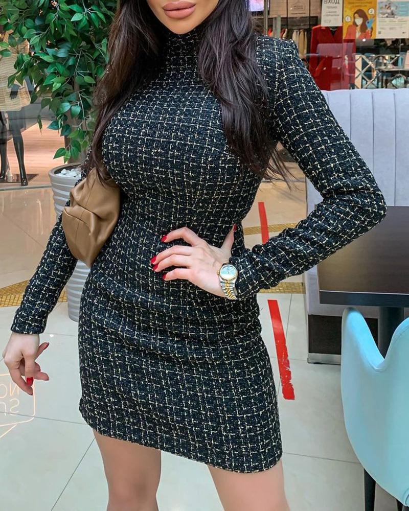 

Long Sleeve Tweed Bodycon Dress, Black