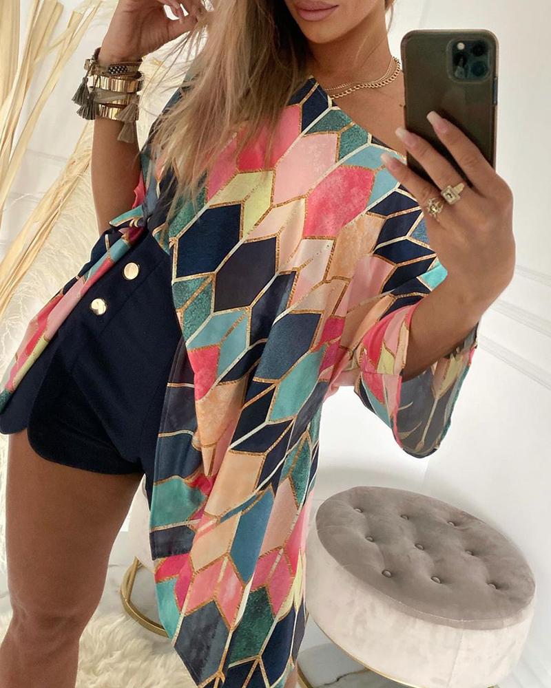 

Long Sleeve Abstract Print T-shirt, Multicolor