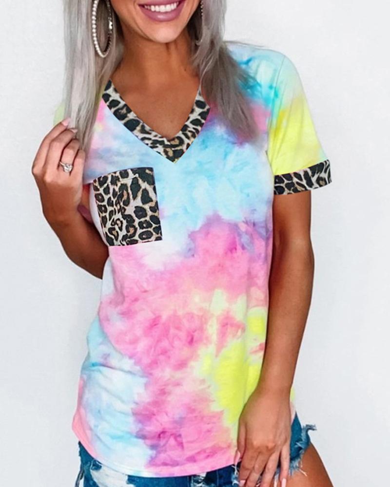 

Tie Dye Leopard Contrast T-Shirt, Blue