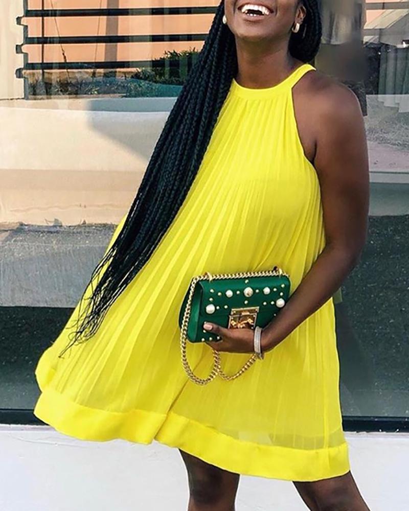 

Halter Sleeveless Pleated Casual Dress, Yellow