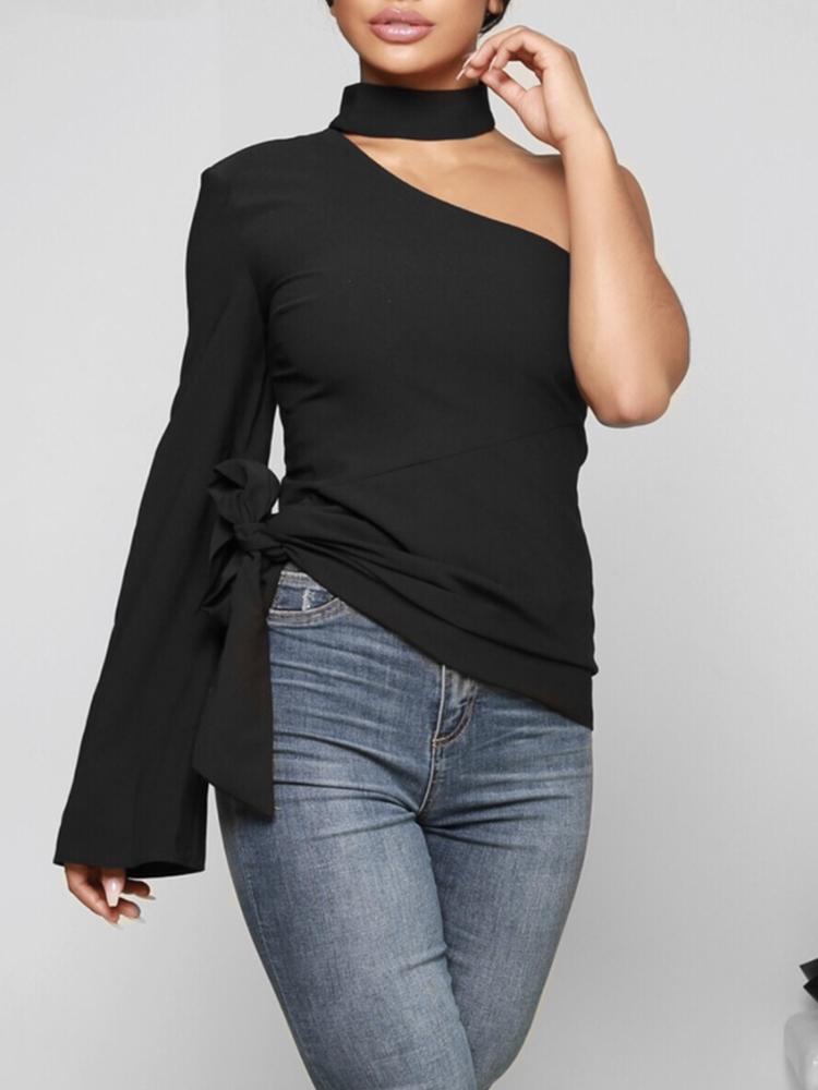 

Halter One Shoulder Side Belted Casual Top, Black