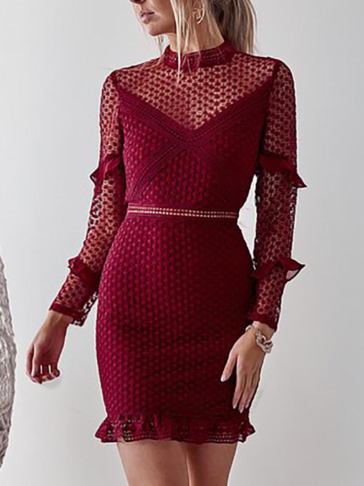 

Hollow Out Lace Ruffles Detail Bodycon Dresses
