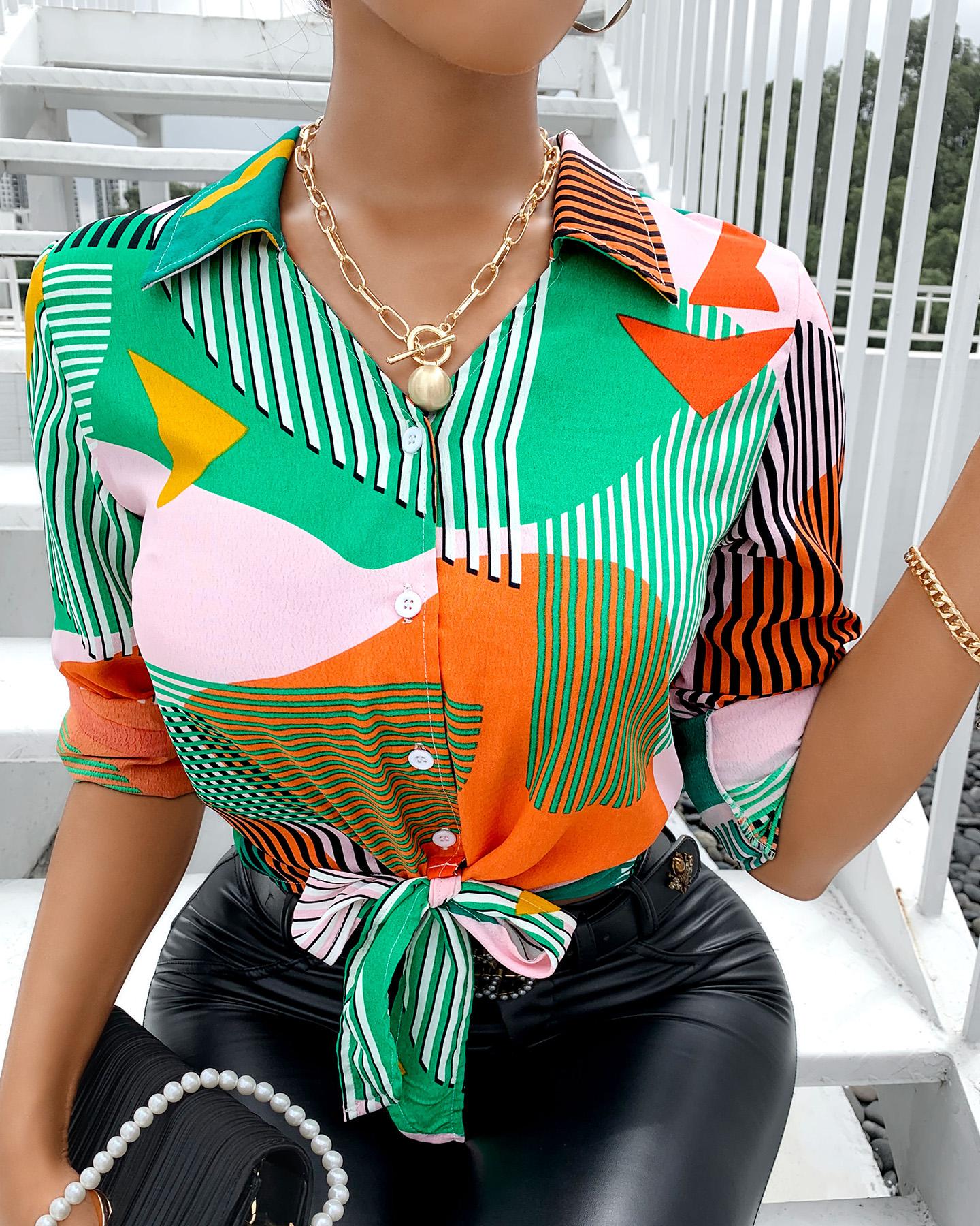 

Colorblock Buttoned Long Sleeve Shirt, Green