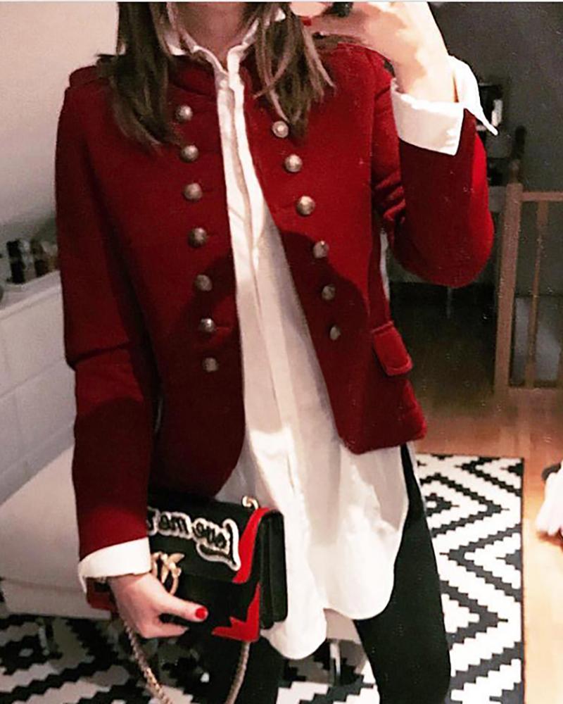 

Casual Long Sleeve Button Blazer Coat, Wine red
