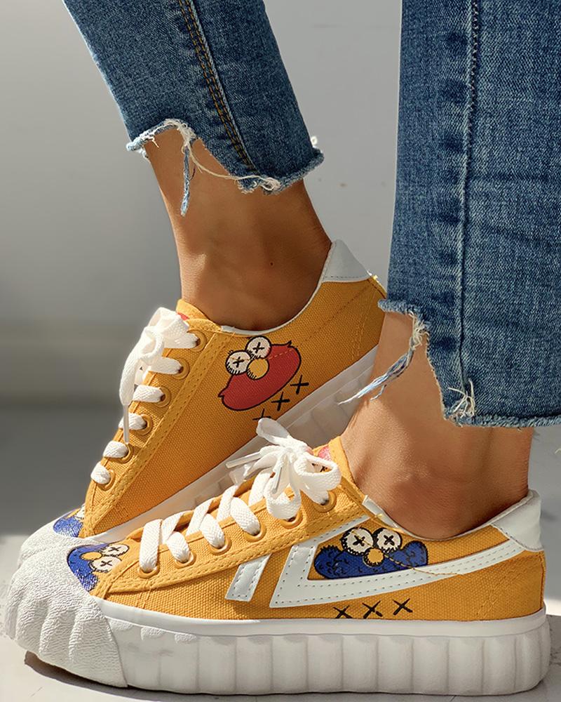 

Colorblok Patchwork Lace-Up Casual Sneakers, Yellow