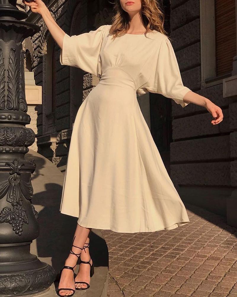 

Solid Tight Waist Casual Dress, White