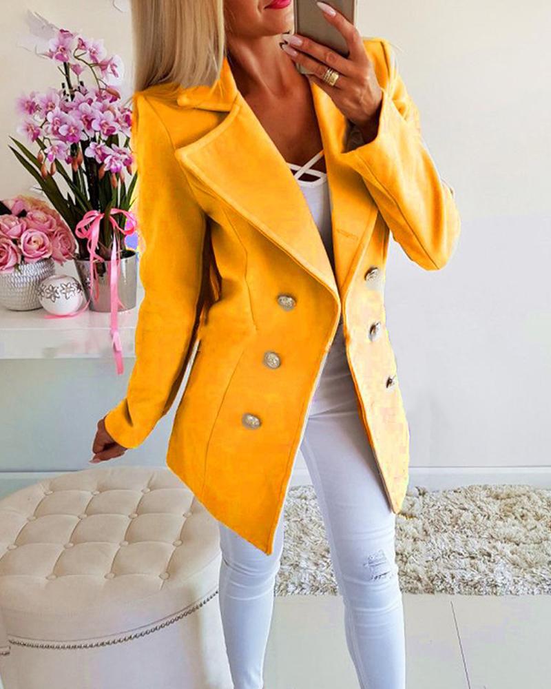 

Solid Long Sleeve Buttoned Blazer, Yellow