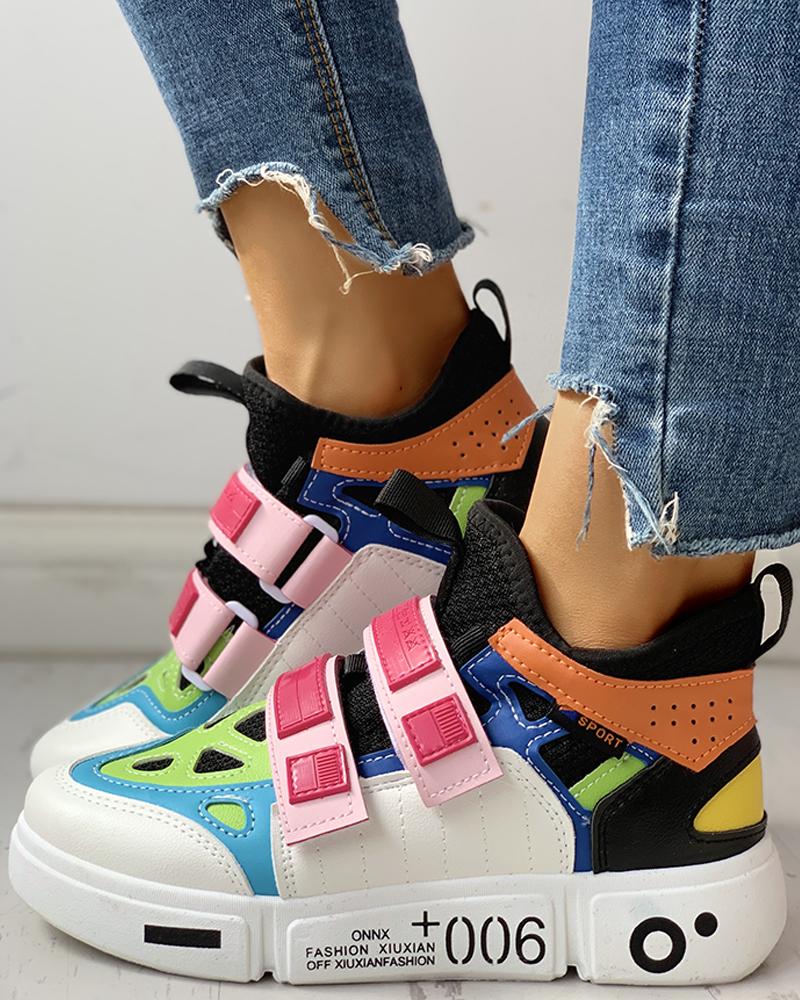 

Colorblock Knitted Breathable Sneakers, Black
