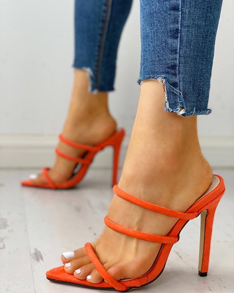 

Open Toe Mluti-Strap Thin Heeled Sandals, Orange