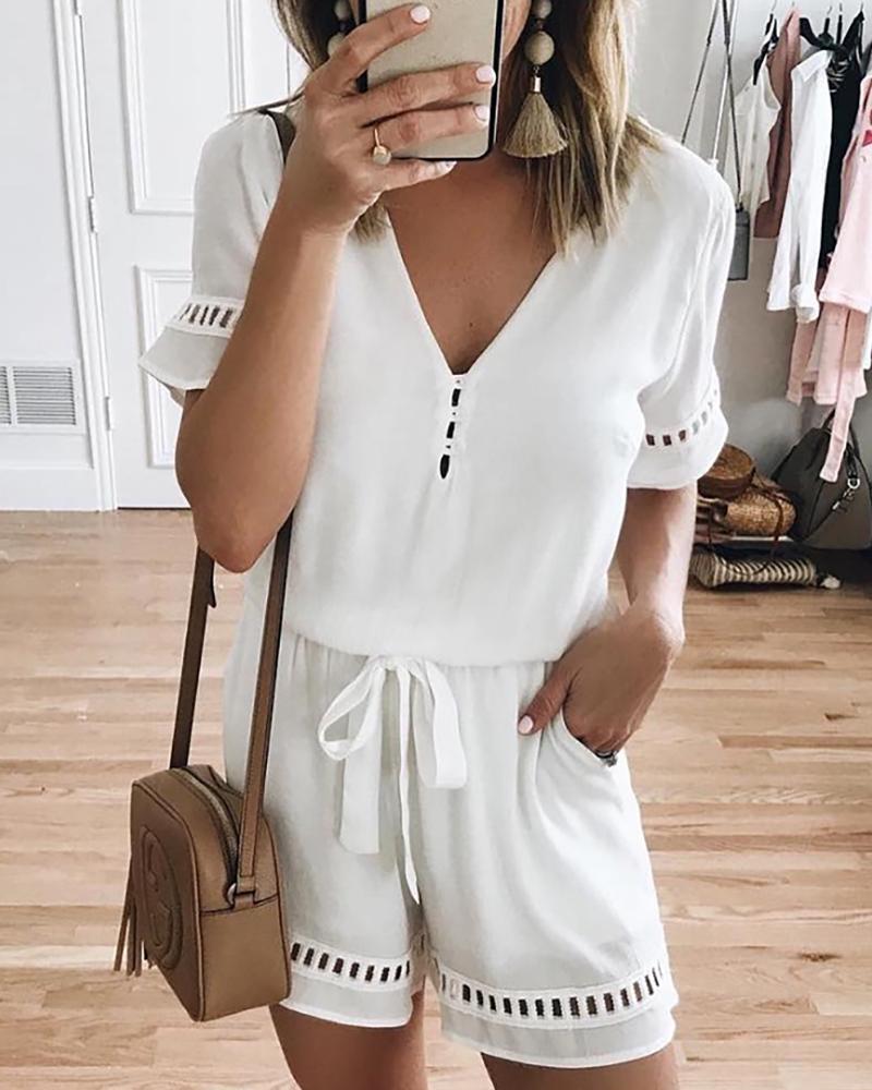 

V-Neck Hollow Out Trim Casual Romper