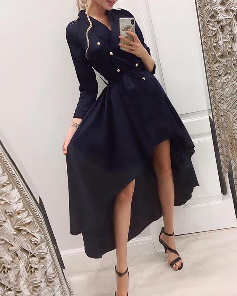 

Solid Double Breasted Dip Hem Blazer Dress