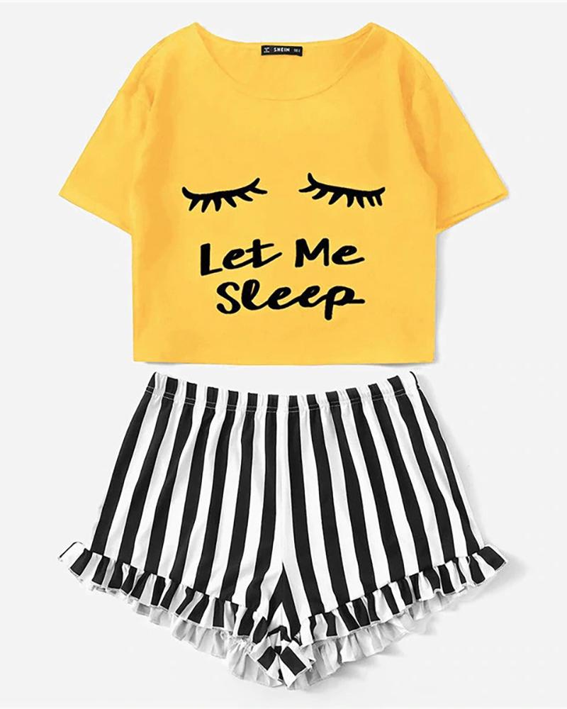 

Short Sleeve Striped Pajamas Set, Yellow
