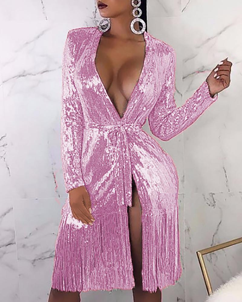 

Tassel Design Sequin Party Dress, Pink