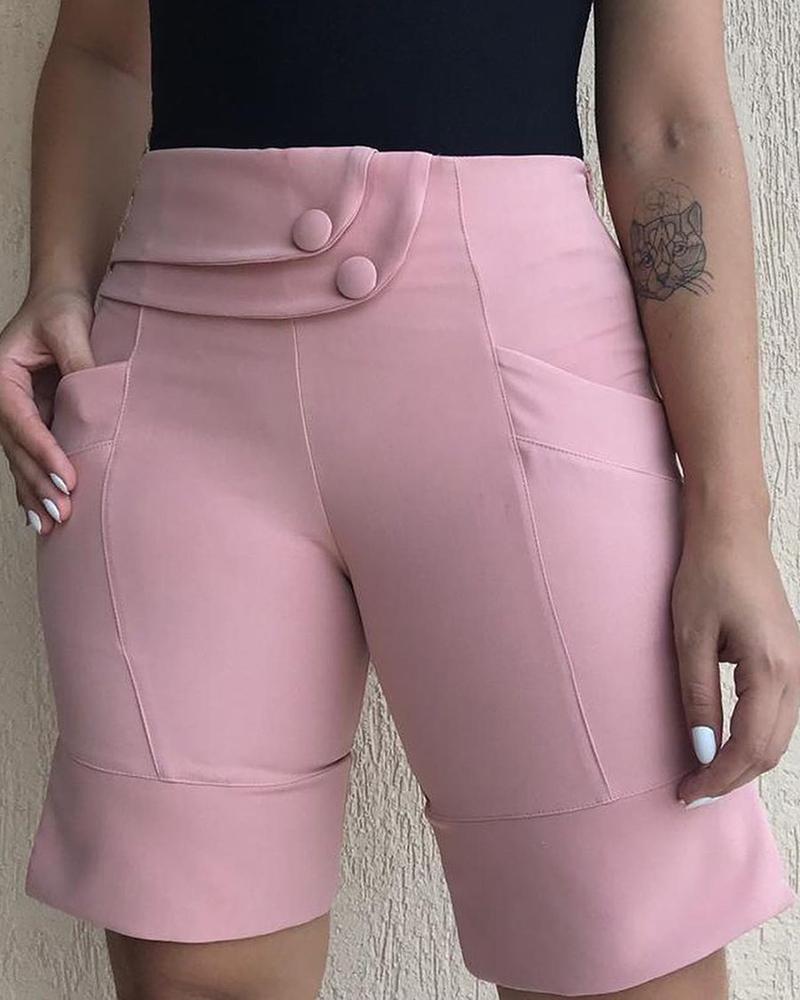 

High Waist Buttoned Slit Above Knee Pant