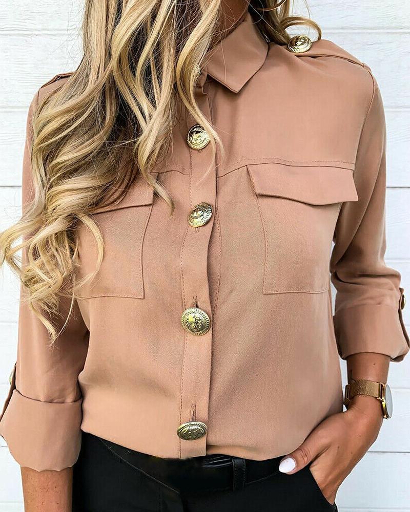 

Long Sleeve Buttoned Design Shirt, Khaki