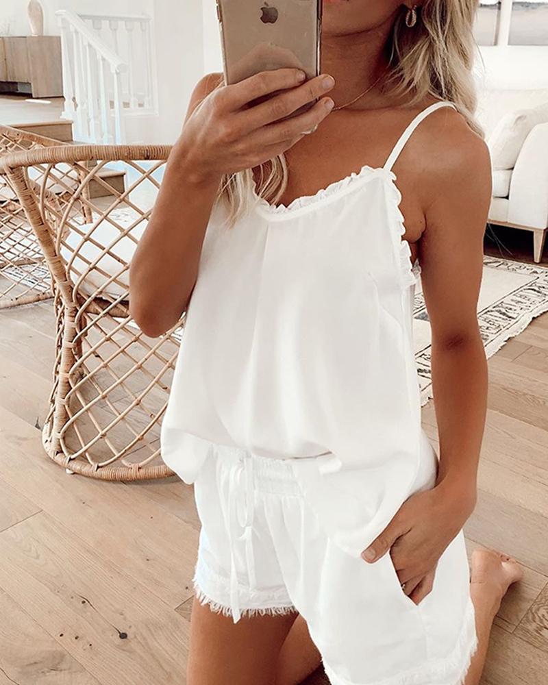

Fray Hem Top & Shorts, White