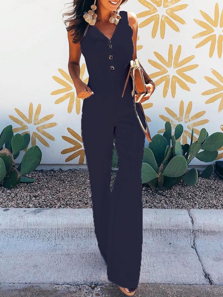 

Button Detail Cutout Back Wide Leg Jumpsuit