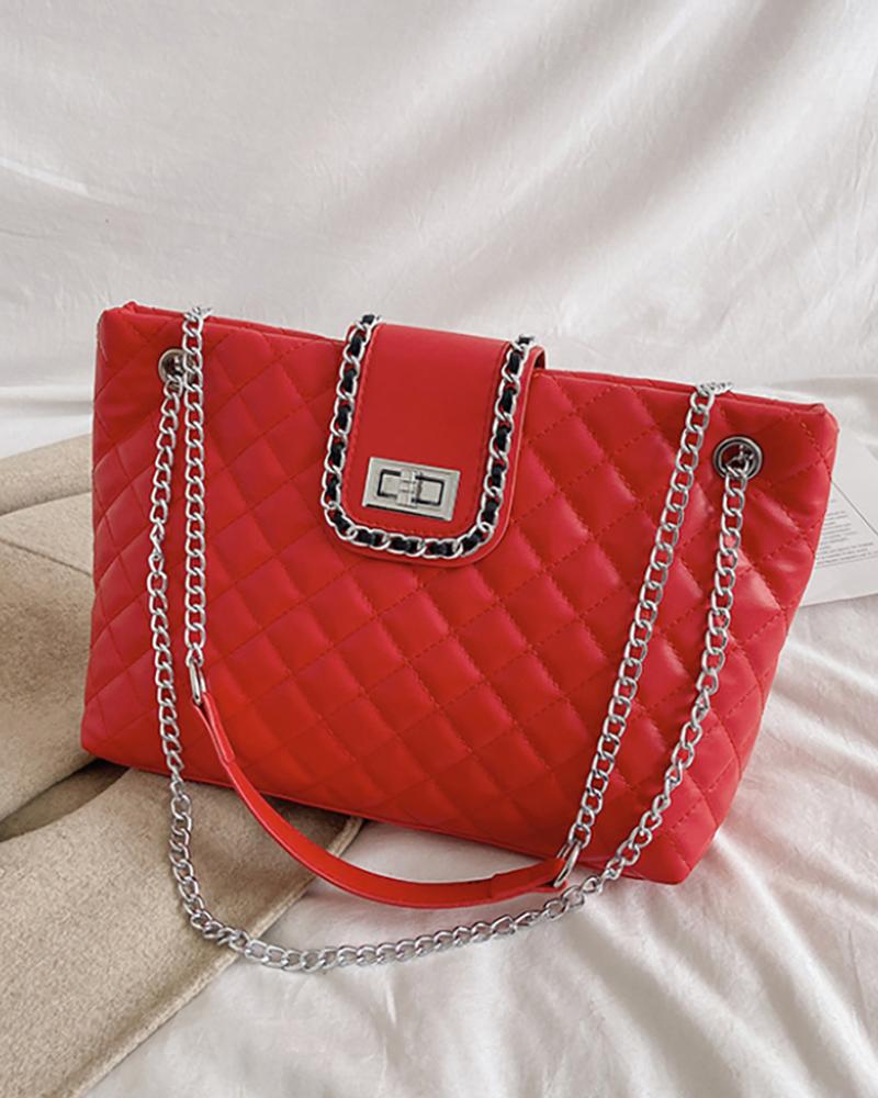 

Twisted Lock Quilted Tote Bag, Red