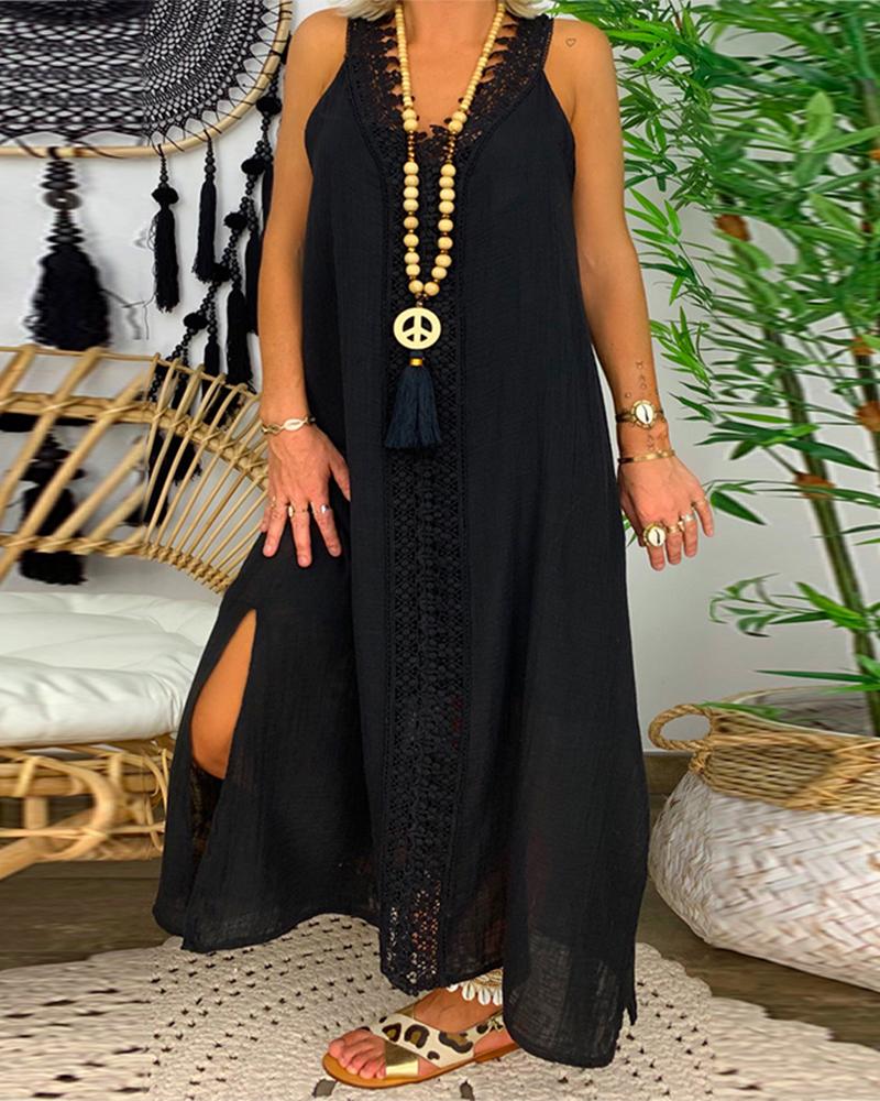 

Lace Insert Slit Sleeveless Maxi Dress