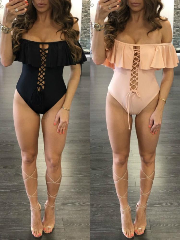 

Sexy Lace-up Frilled One-piece, White