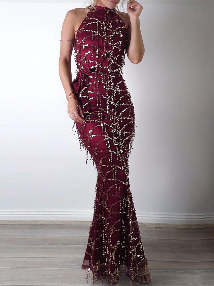 

Tassel Embellished Sequin Evening Dress