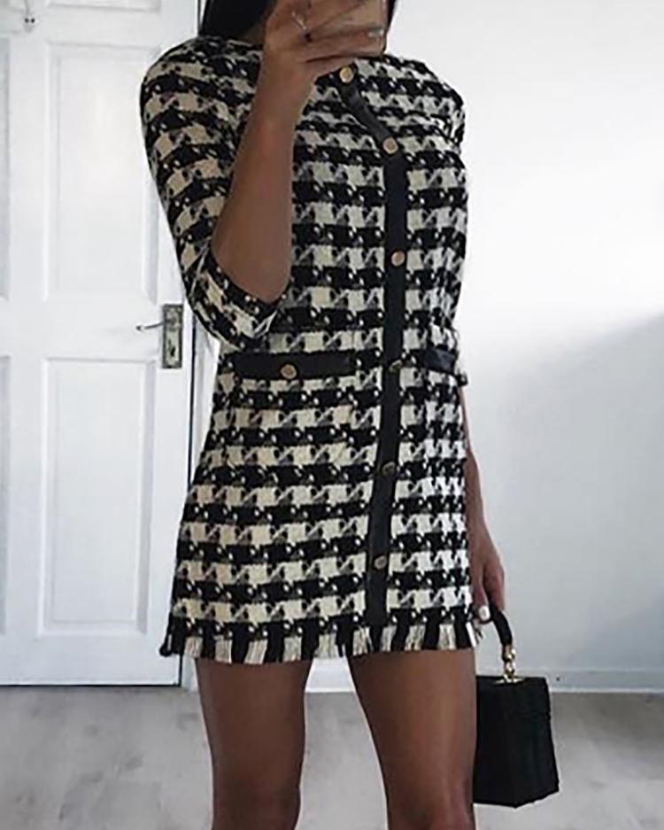 

Single Breasted Pocket Design Tweed Dress