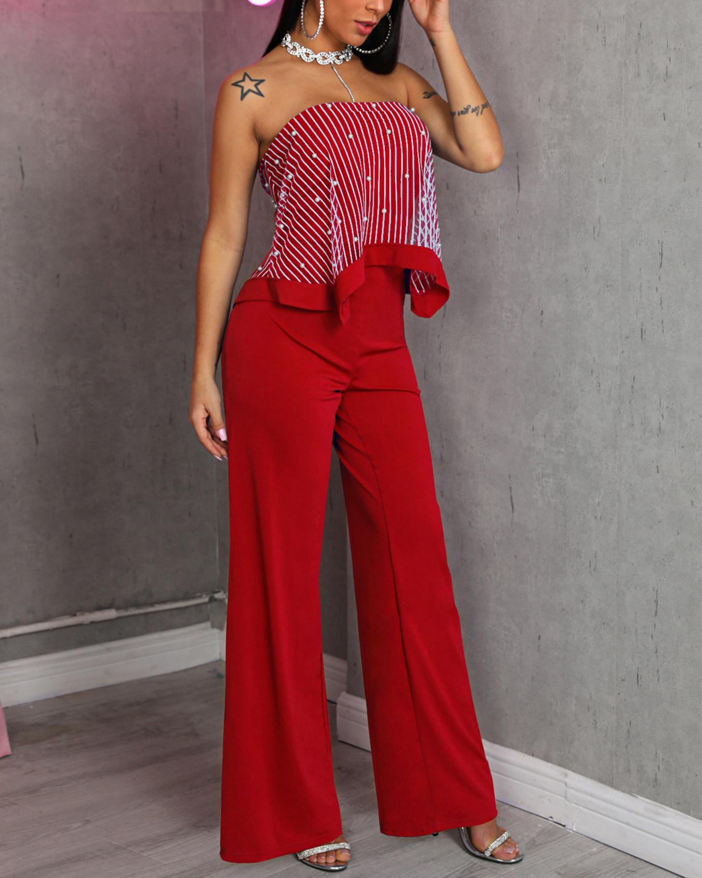 

Mesh Pearl Design Tube Jumpsuit
