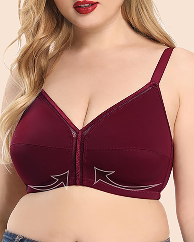 

Plus Size Plain Spaghetti Strap Bra, Wine red