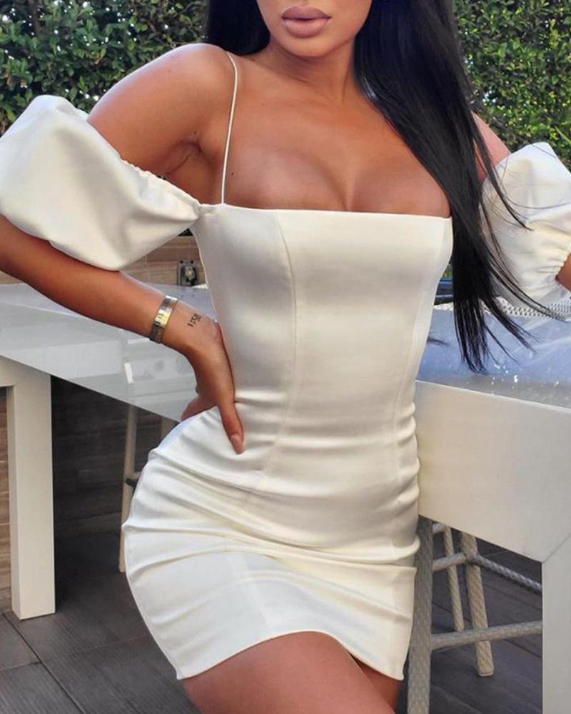 

Solid Spaghetti Strap Backless Bodycon Dress, White