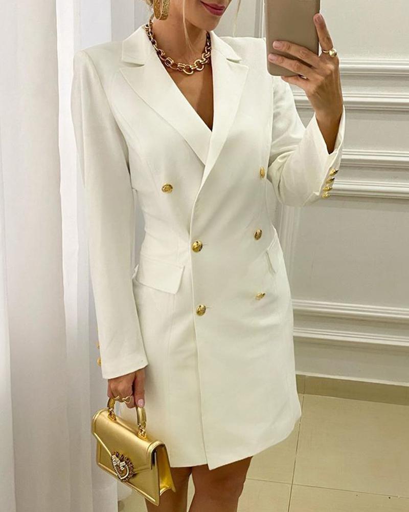 

Double Breasted Pocket Design Long Sleeve Blazer Coat, White