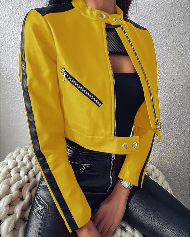 

Zipper Design Colorblock Long Sleeve Jacket, Yellow