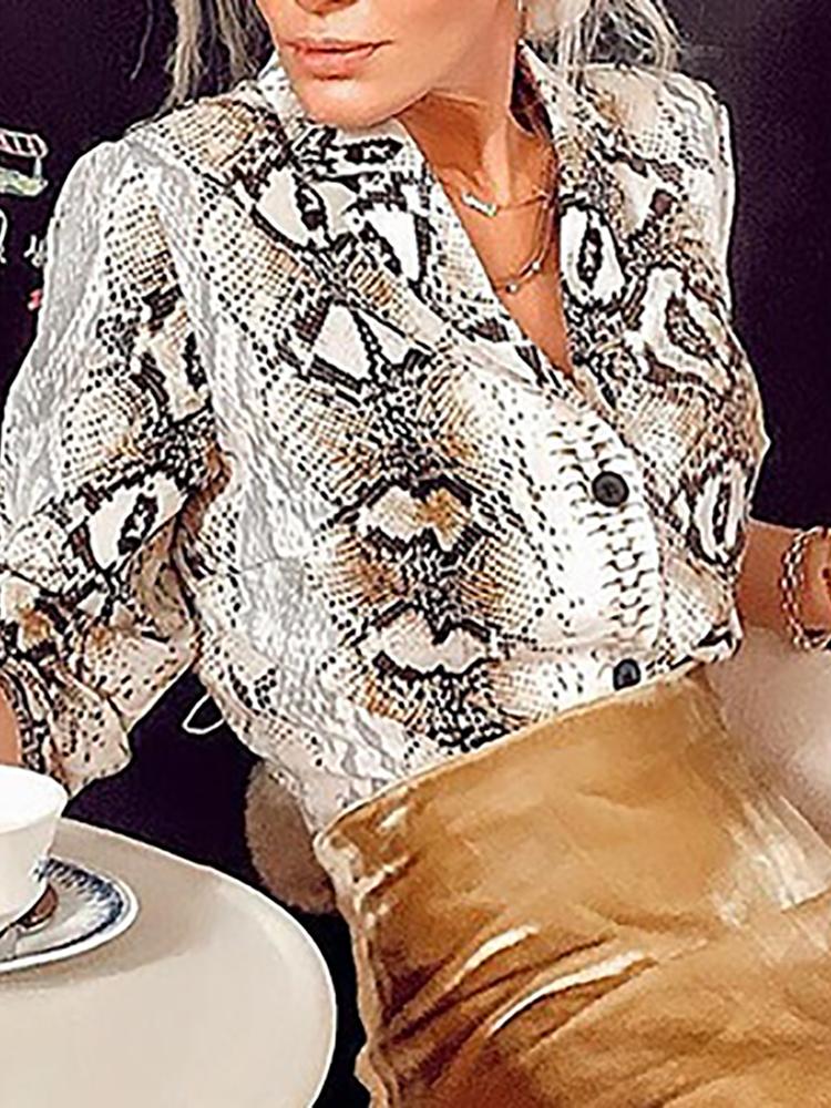 

Snakeskin Print Long Sleeve Loose Blouse, Multicolor