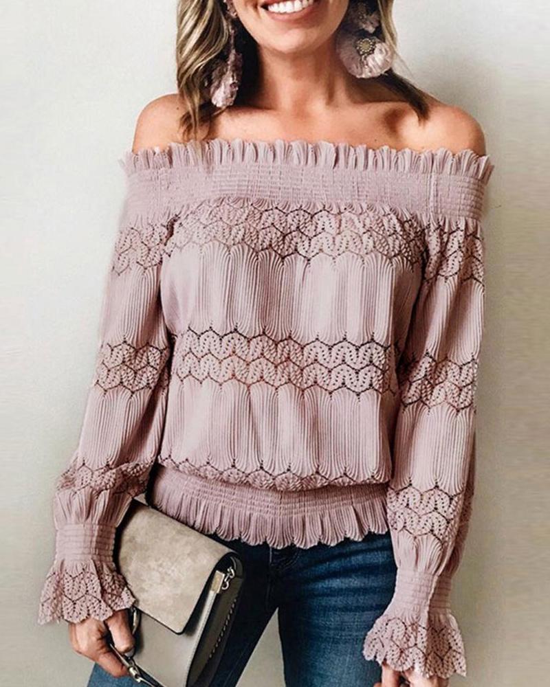 

Off Shoulder Lace Trim Casual Top, Purple