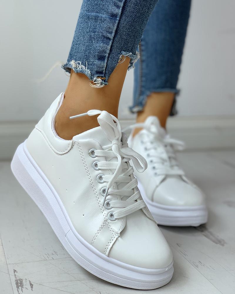 

Lace-Up Muffin Casual Sneakers, White