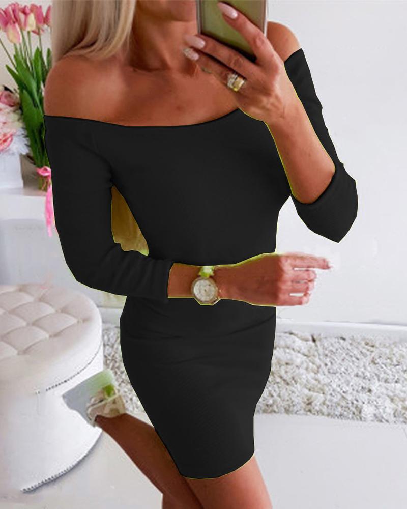 

Off Shoulder Three Quarters Sleeve Bodycon Dress, Black