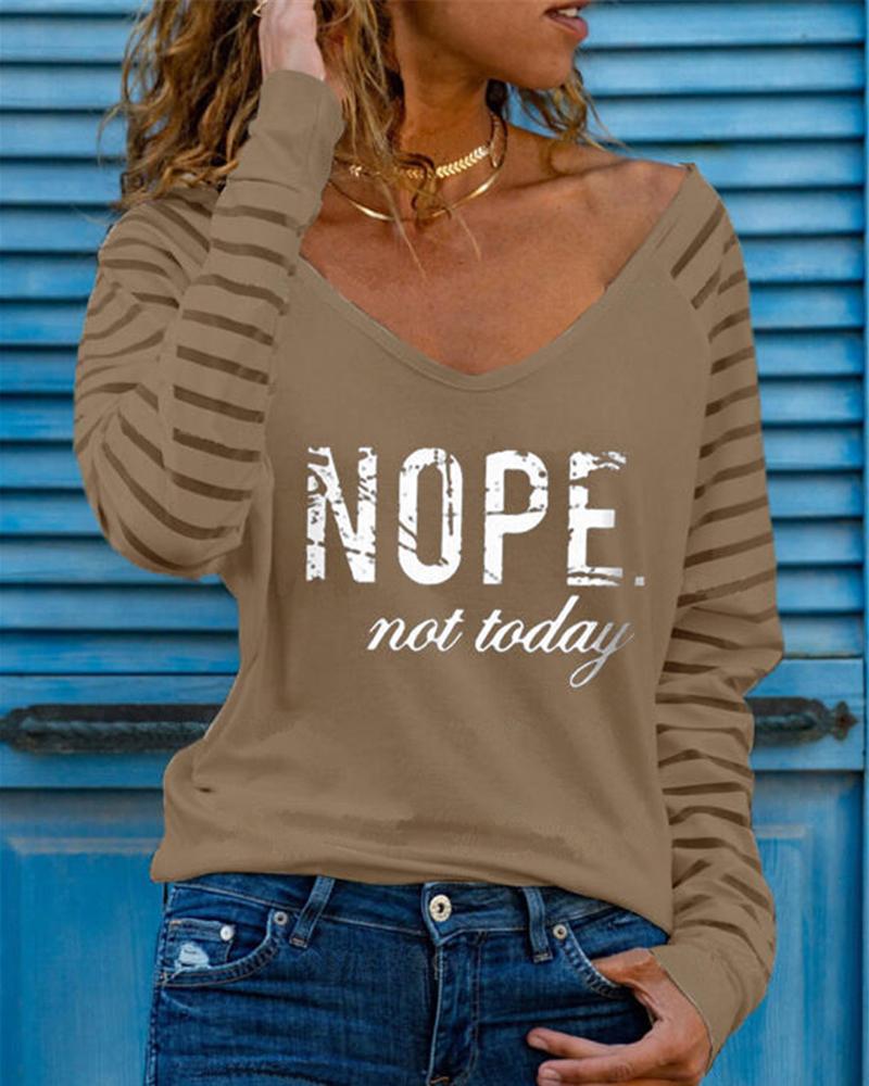 

Letter Print Long Sleeve Casual T-shirt, Khaki