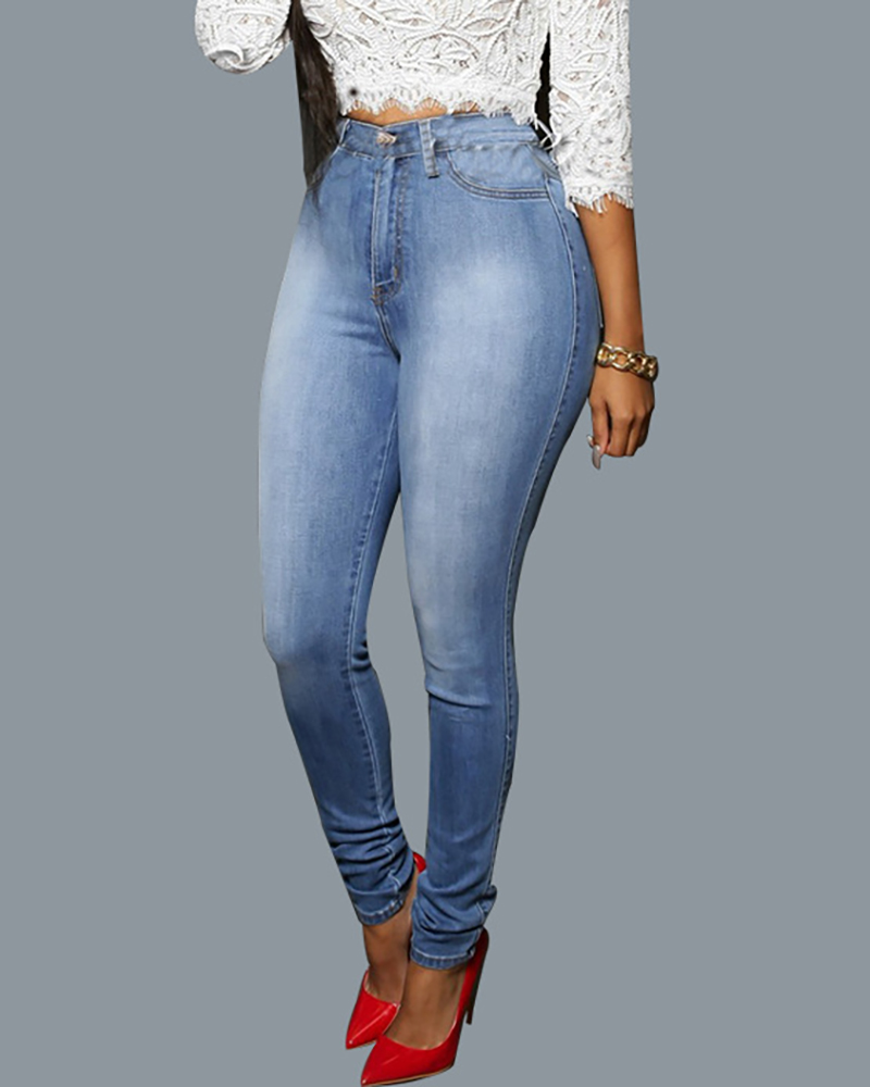 

High Waist Slim Jeans, Blue