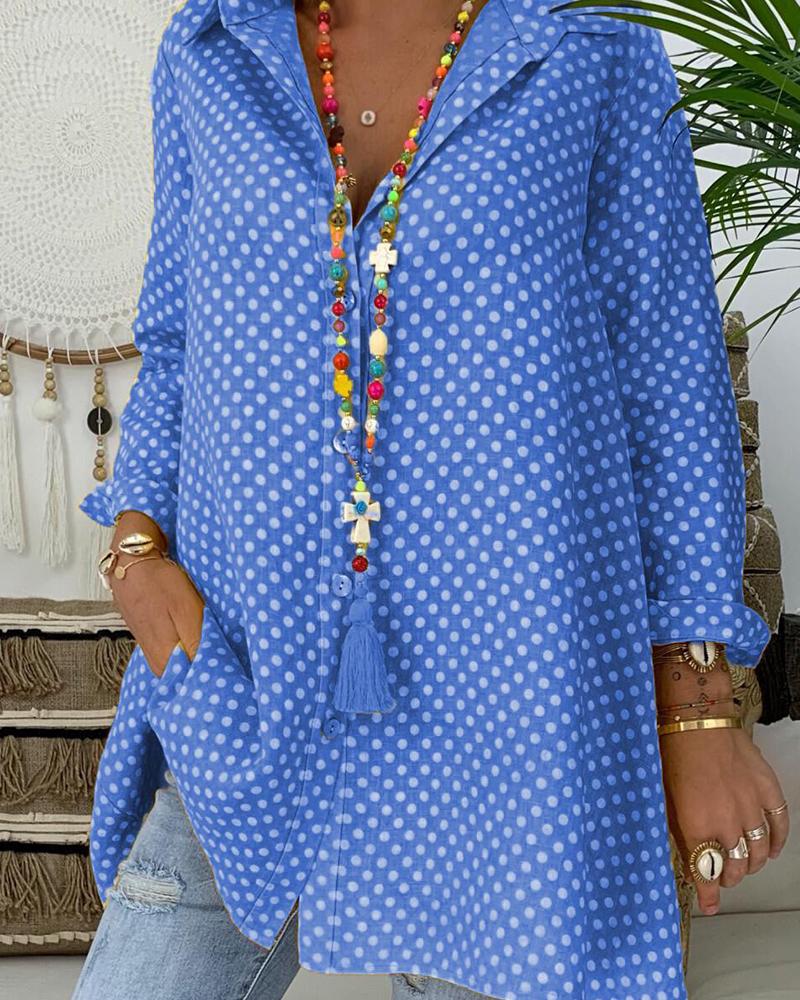 

Oversized Polka Dot Blouse, Blue