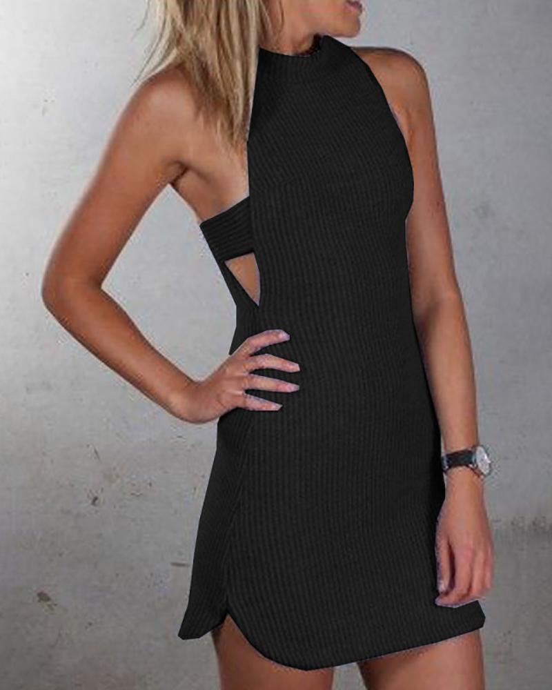 

Cut Out Design Solid Sleeveless Casual Dress, Black