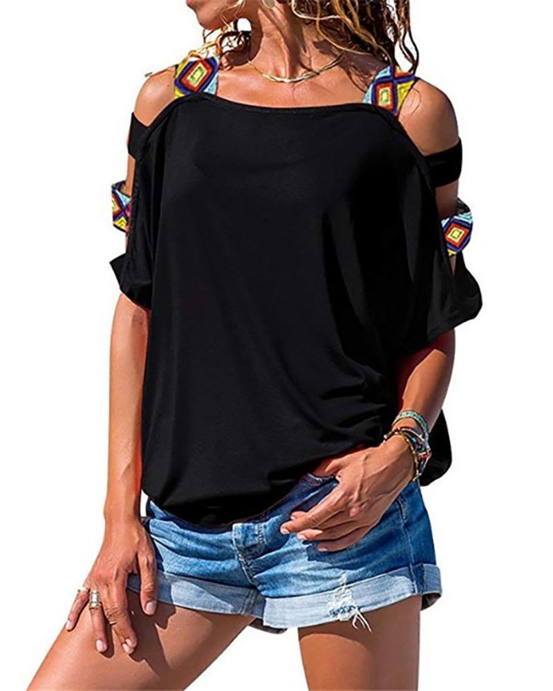 

Ladder Cutout Sleeve T-Shirt, Black