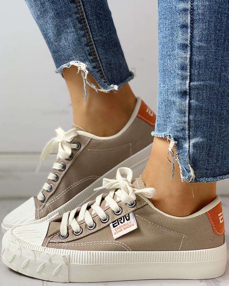 

Eyelet Lace-Up Casual Sneakers, Khaki
