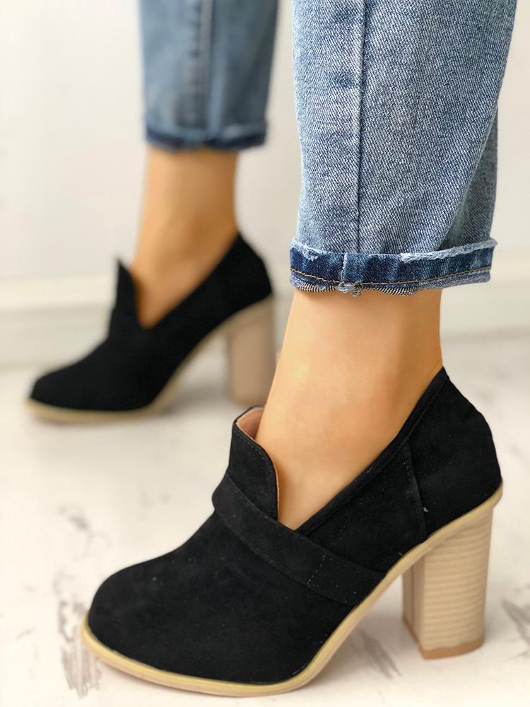 

Suede Closed Toe Bandage Chunky Heels