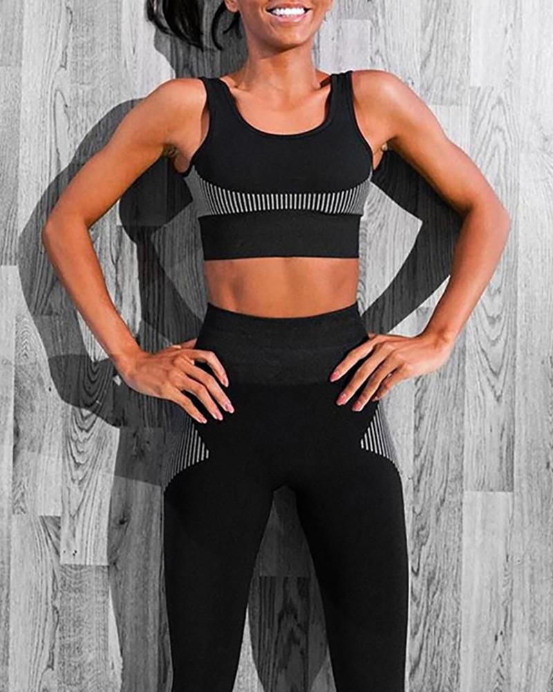 

Colorblock Thick Strap Sporty Top & Pant Set, Black